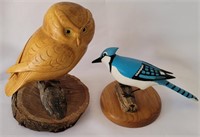 TWO CARVED WOODEN FOLK ART BIRDS
