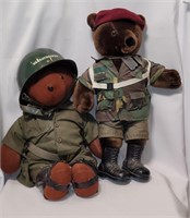 TWO STUFFED BEARS IN MILITARY UNIFORMS
