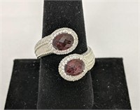 Judith Ripka Sterling Silver CZ Red Gemstones Ring