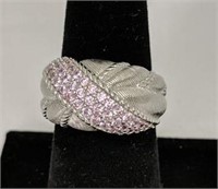 Judith Ripka Sterling Silver CZ Pink Stone Ring