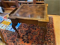 LEATHER TOOLED AND MAHOGANY CARD TABLE COMES W