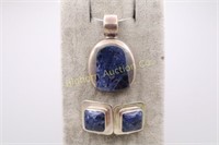 Blue Stone Pendant & Clip On Earrings