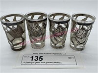 4 Sterling & glass shot glasses (Mexico)