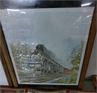 wood framed steam train artwork