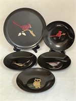 5 Couroc Vintage Plates with Island Bird Designs