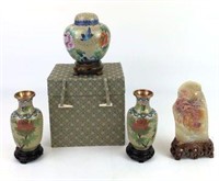 Shoushan Stone Carving and Cloisonne Vases and Jar
