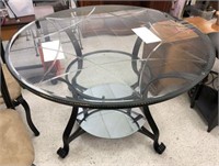 Glass and Metal Dining Table with Beveled Design