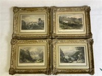 4 Chromo-lithographs of Castles in Gessoed Frames