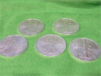 5 2014 Walking Liberty Silver Coins 1 Troy Oz Each