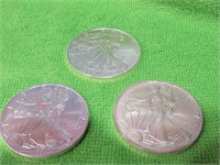 3 2014 Walking Liberty Silver Coins 1 Troy Oz Each