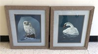 Owl & Swan Paintings signed Dewey