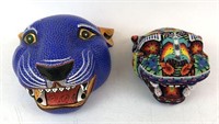 Beaded and Painted Cougar Heads