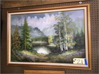 Canvas oil painting Mountain-water scene