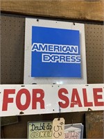 (2) Metal signs: American Express and For sale