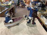 Ship Captain lighted figurine & Fisherman in boat
