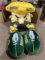Green Bay Packer slippers, stuffed heads