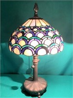 Tiffany Style Lamp w/ Leaded Shade, 21" Tall