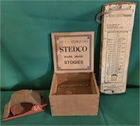 Chesterhill Stone Thermometer, Stedco Cigar Box,