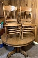 Round Oak Table w/ 4 Pressback Caned Seat Chairs