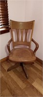 Wooden Desk Chair with Swivel Cane Seat