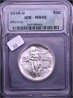 1938 D ICG MS65 OREGON HALF DOLLAR