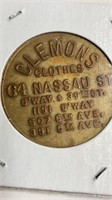 1900s Clemons Clothing store TOKEN NYC