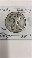 1934 S Walking Liberty Silver Half Dollar