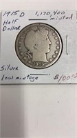 1915 D Barber Half Dollar Silver