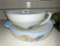 measuring bowl and cake pan