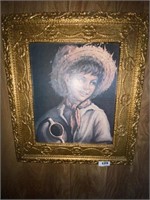 girl in straw hat print in golden frame