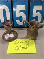 STERLING SILVER CANDLE STICK & CREAMER