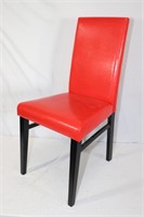 4 red vinyl chairs with black legs