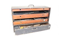 Antique carpentry tool box with contents