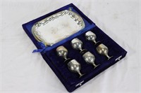 silver plated 6 goblets and tray in case