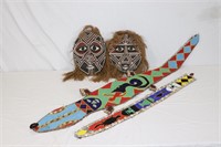 2 African plastic face wall hangings plus