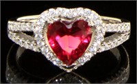 Beautiful 1.67ct Ruby & White Sapphire Heart Ring