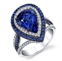 Pear Cut 5.72ct Blue & White Sapphire Ring