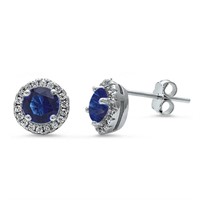 Round Cut 1.00ct Blue Sapphire Earrings