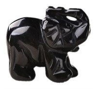 Natural Carved Obsidian Elephant Ornament