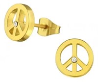 Trendy Studded Peace Sign Gold Stud Earrings