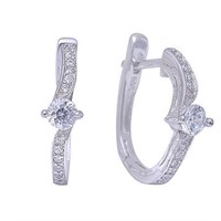 Round/pave 1.10ct White Topaz Hoop Earrings