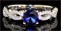 Round Cut 1.26ct Blue & White Sapphire Ring