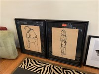 2PC FRAMED CHARCOAL GESTURE DRAWINGS