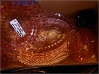Pink & red glassware & other - 2 boxes