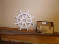 Paddle, net & wood sail boat decor