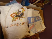 Asst textiles w/ vintage table cloths
