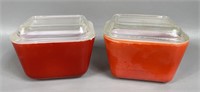 Two Vintage Pyrex Red Refrigerator Dish With Lids