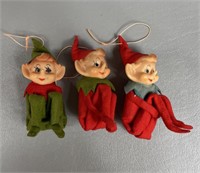 Three Vintage Christmas Knee Hugger Elves