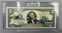 Uncirculated $2 Bill w/State History Indiana