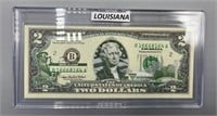 Uncirculated $2 Bill w/State History Louisiana